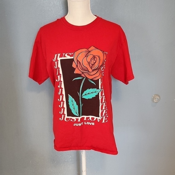 Peace Love World Tops - Just Love Floral Rose novelty graphic tee shirt top